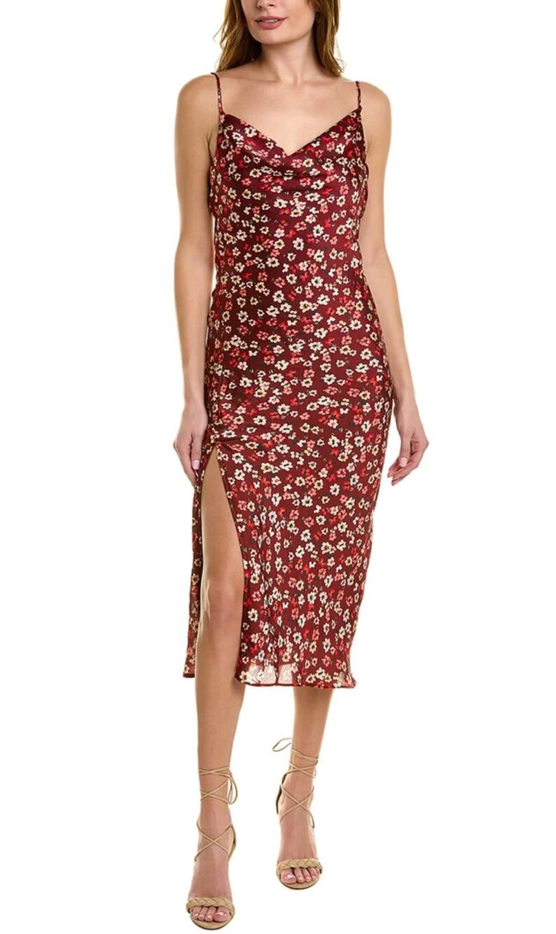 BCBGeneration Floral Cown Neck Satin Midi Dress